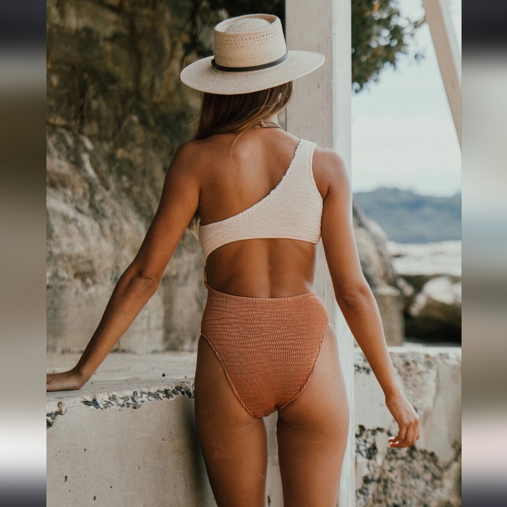 Free People Cleonie Swim One Size Dana Maillot Shell Swimsuit Espresso Shell New - Picture 3 of 8